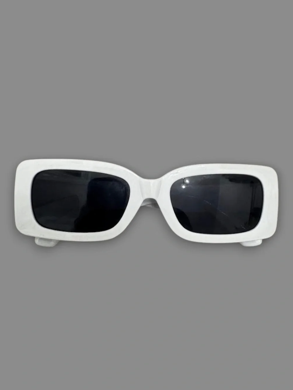 White Rectangle Sunglasses Black Lens Y2K Retro Slim Chunky Frame